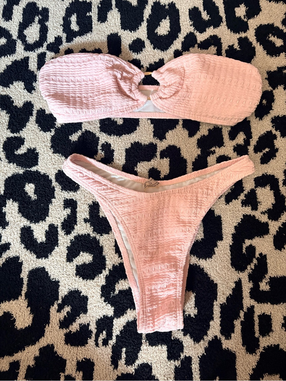 Strapless Pink Textured Bikini Set - Bandeau Top & High-Cut Bottoms